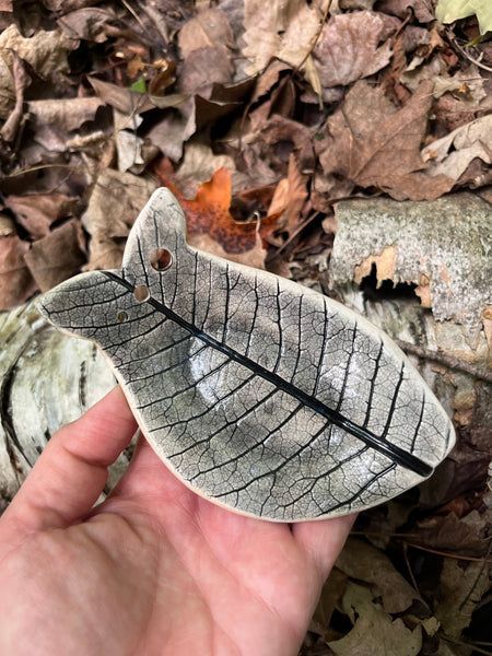 Herb Stripper Dish - Fish with leaf print, wood grain