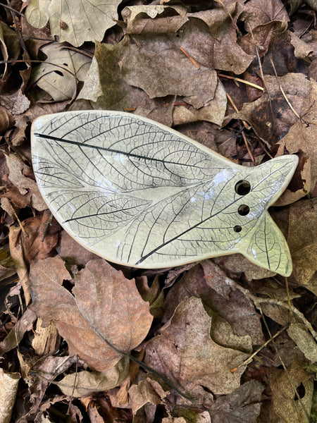 Herb Stripper Dish - Fish with leaf print, wood grain
