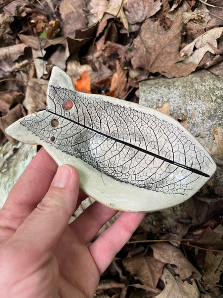 Herb Stripper Dish - Fish with leaf print, wood grain