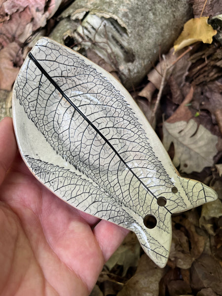 Herb Stripper Dish - Fish with leaf print, wood grain